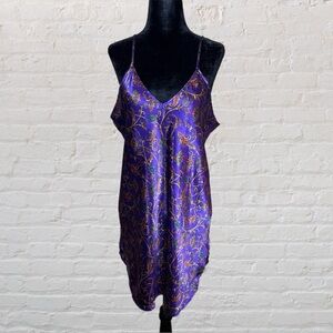 Sopré Purple & Gold Paisley Vintage Intimate Short Slip Dress in Women’s Size LG